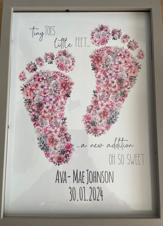 New Baby floral foot prints