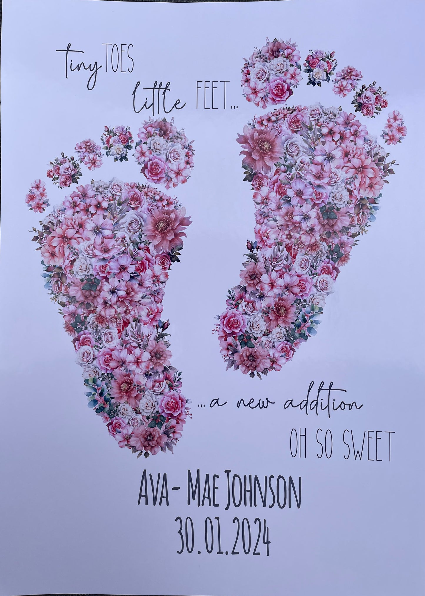 New Baby floral foot prints