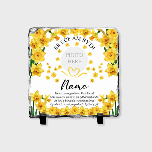 Personalised Welsh Memorial Photo Slate
