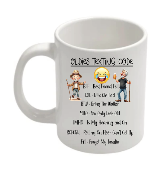 Oldies Texting Code Mug for Men – Funny Retirement or Birthday Gift for Senior Gentlemen