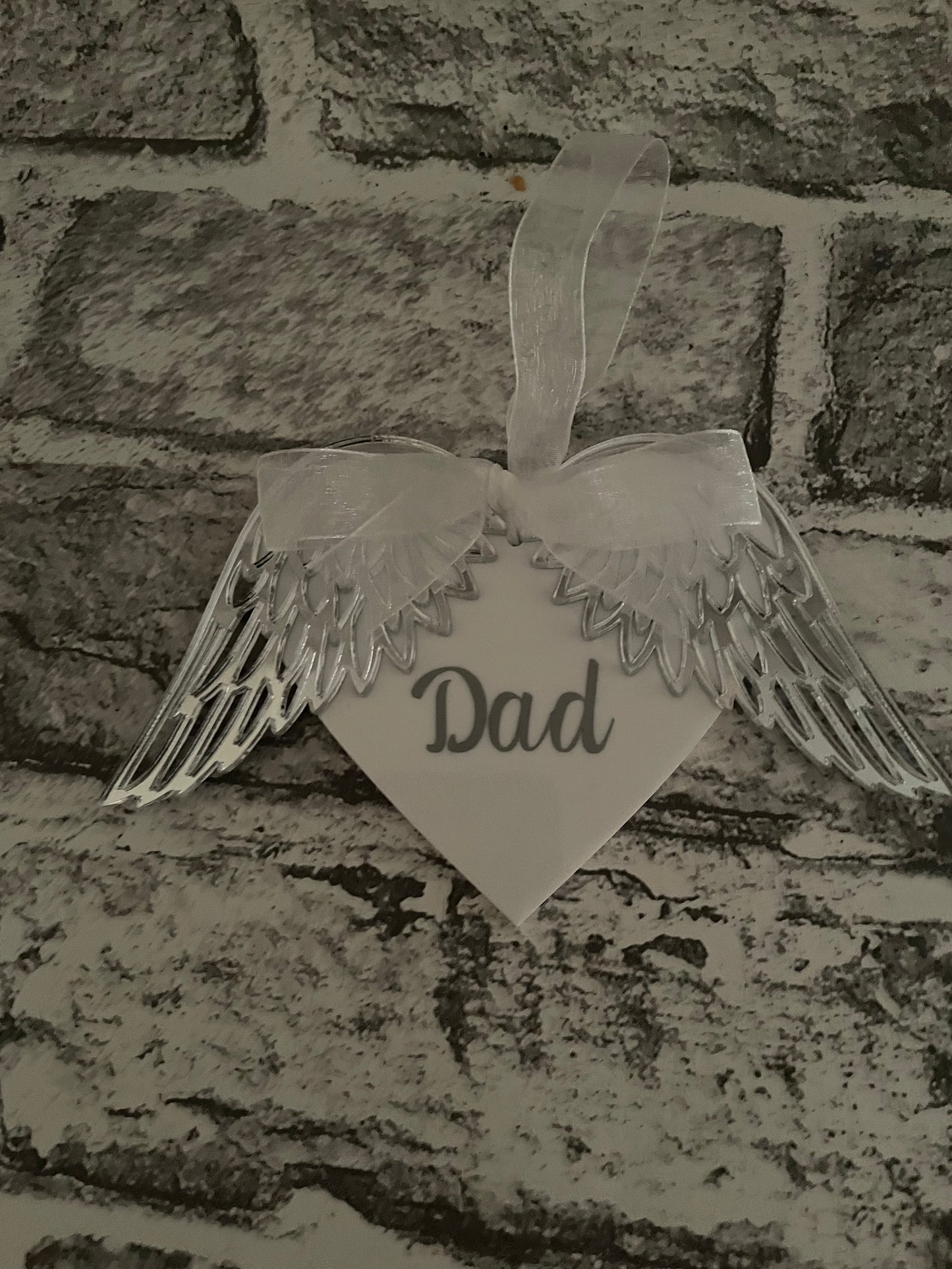 Personalized Angel Wings Bauble - Mirrored Rose Gold/Silver, Custom Name - Memorial Christmas Tree Ornament