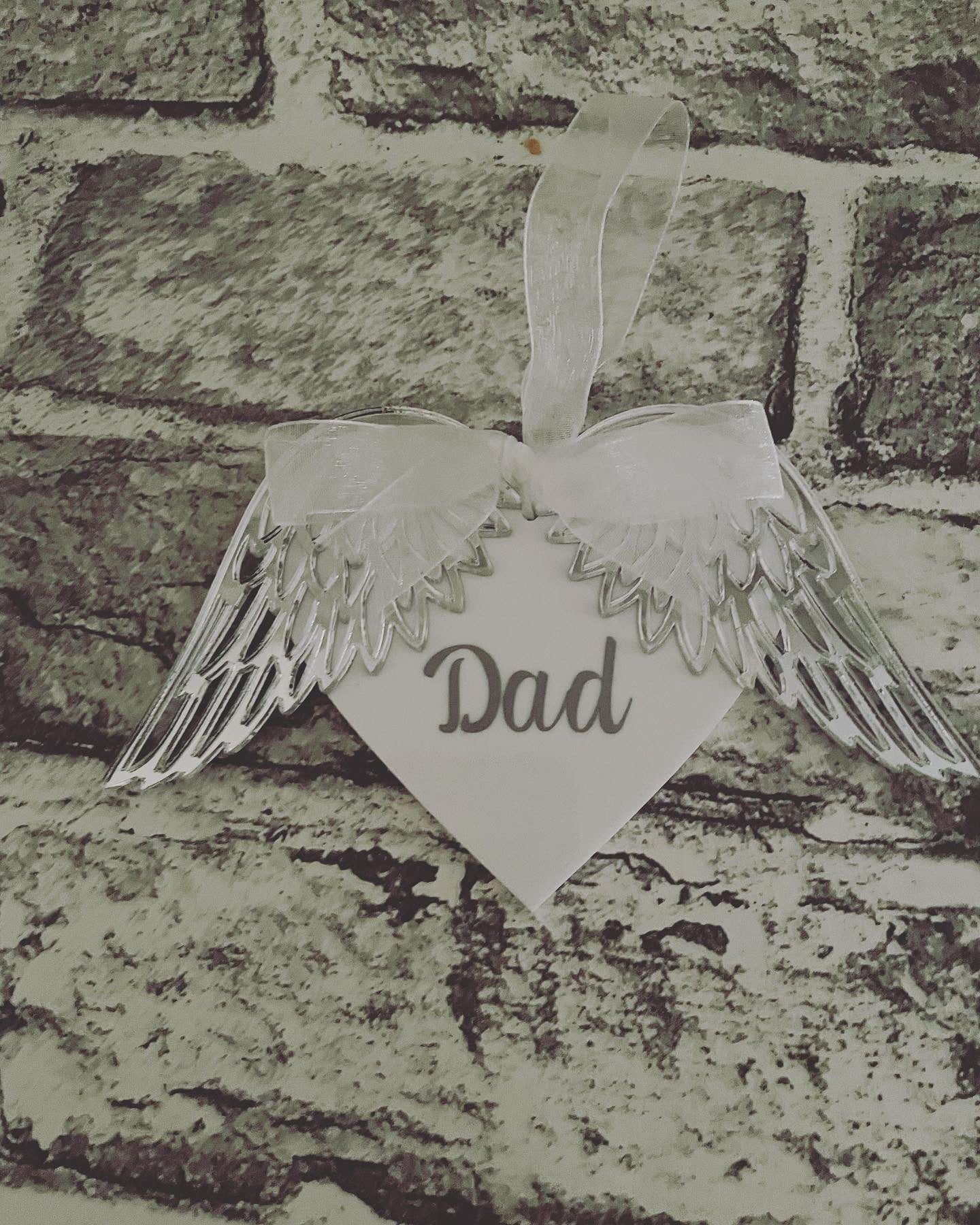 Personalized Angel Wings Bauble - Mirrored Rose Gold/Silver, Custom Name - Memorial Christmas Tree Ornament