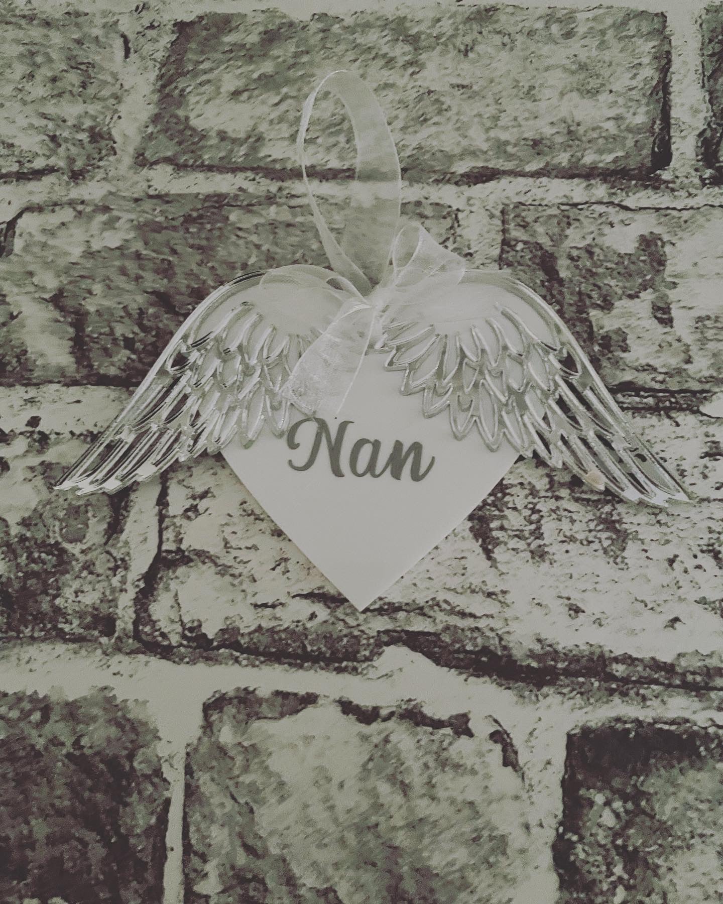 Personalized Angel Wings Bauble - Mirrored Rose Gold/Silver, Custom Name - Memorial Christmas Tree Ornament