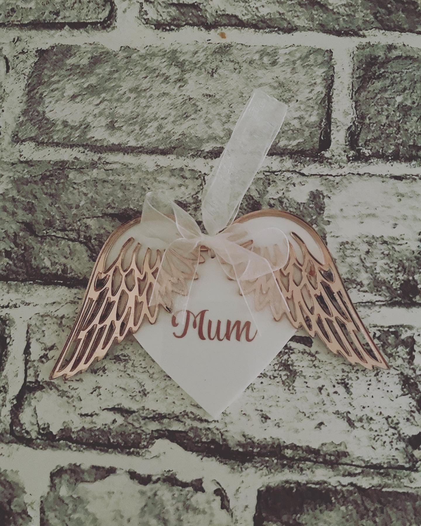 Personalized Angel Wings Bauble - Mirrored Rose Gold/Silver, Custom Name - Memorial Christmas Tree Ornament