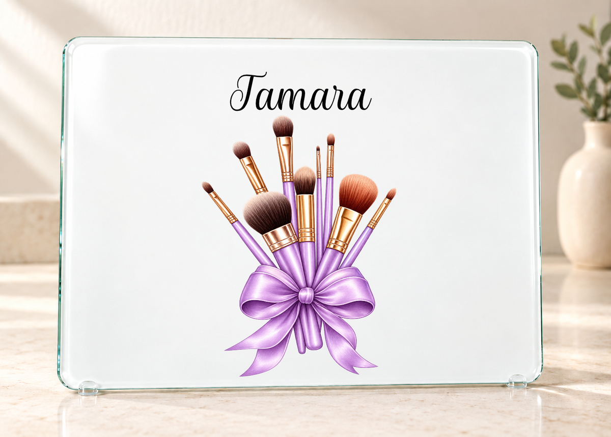 Personalised Make-Up Brush Glass Dressing Table Protector