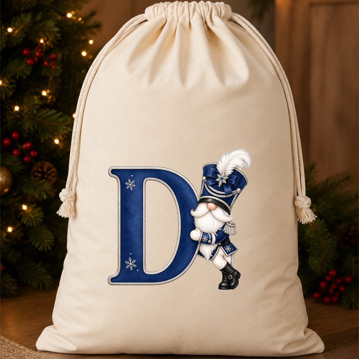 Navy Christmas gnome initial D ceramic hanging decoration design
