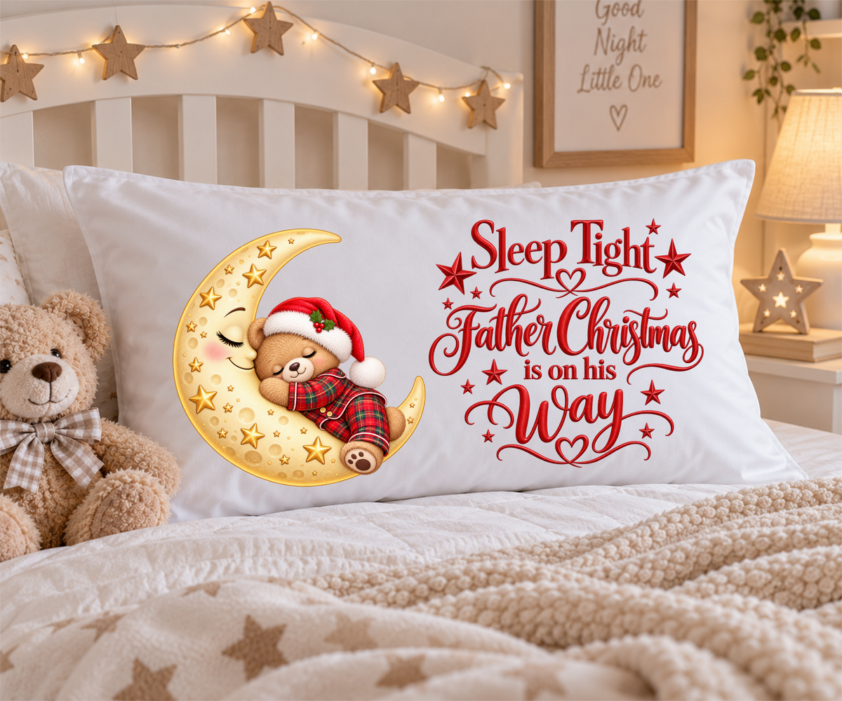 Red tartan teddy Sleep Tight Father Christmas Christmas pillowcase