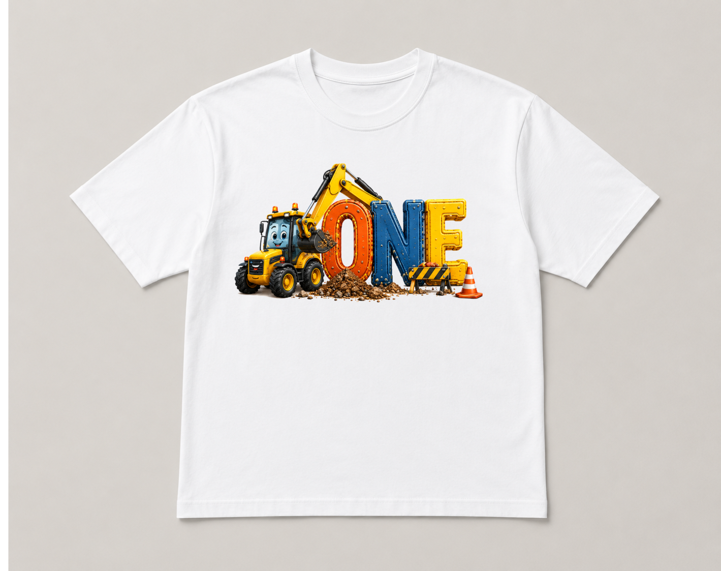 Construction-themed first birthday T shirt