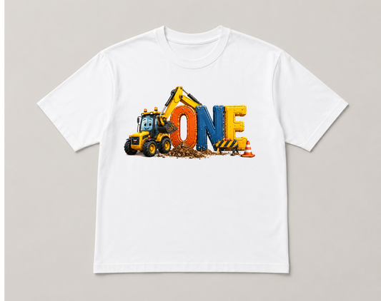 Construction-themed first birthday T shirt