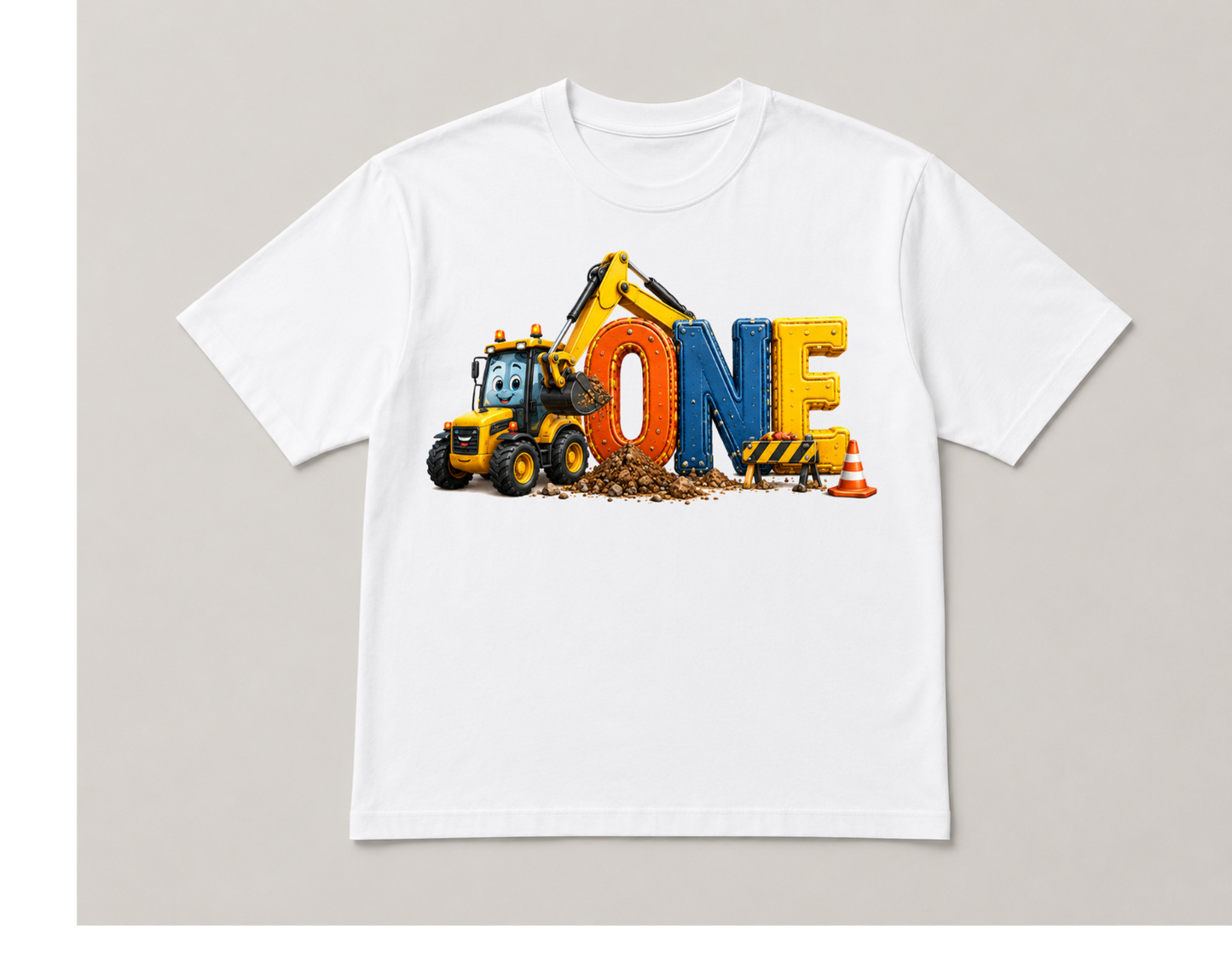Construction-themed first birthday T shirt