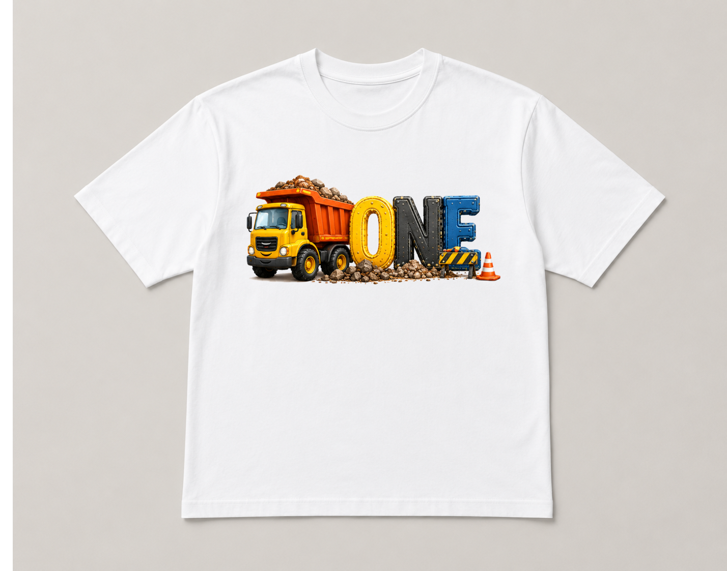 Construction-themed first birthday T shirt