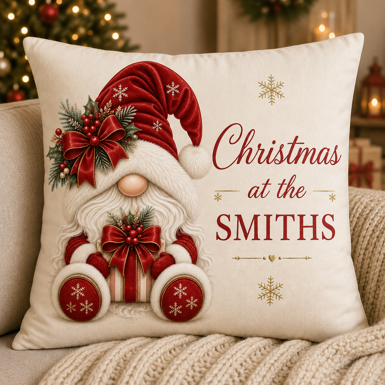 Personalised Christmas Gonk Cushion – Christmas at the [Family Name]