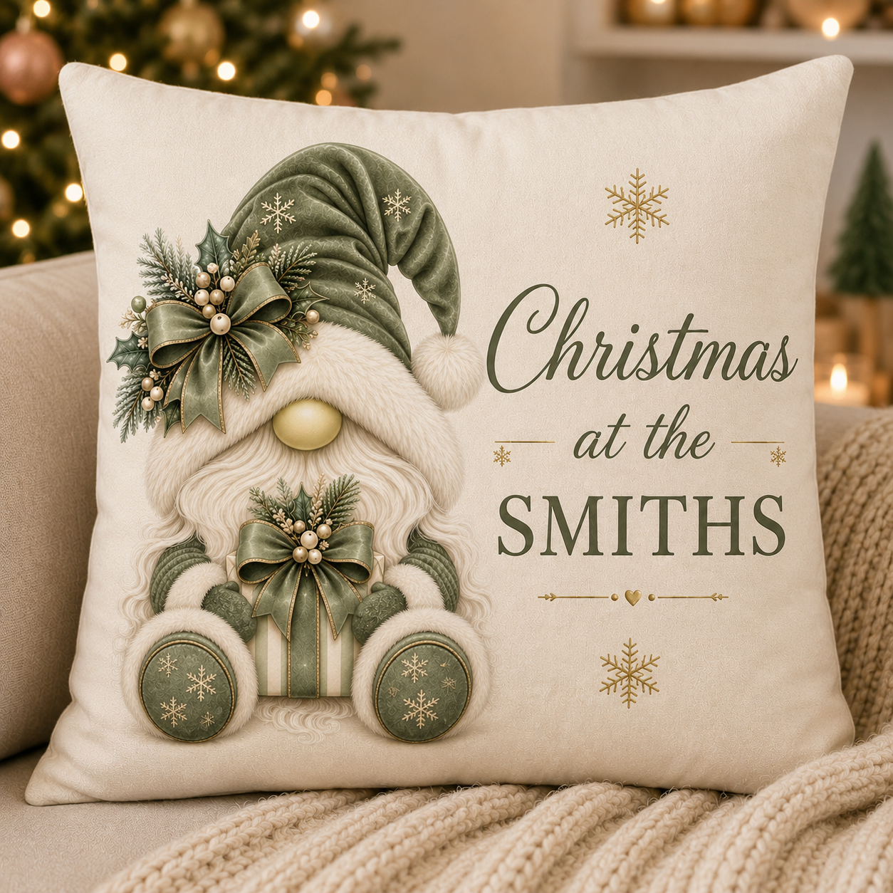 Personalised Christmas Gonk Cushion – Christmas at the [Family Name]