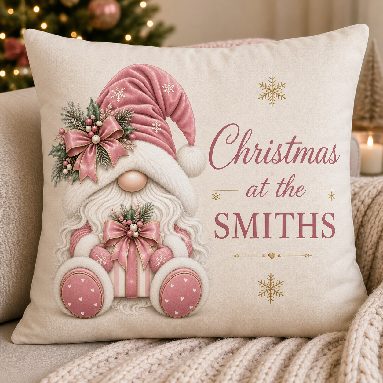 Personalised Christmas Gonk Cushion – Christmas at the [Family Name]