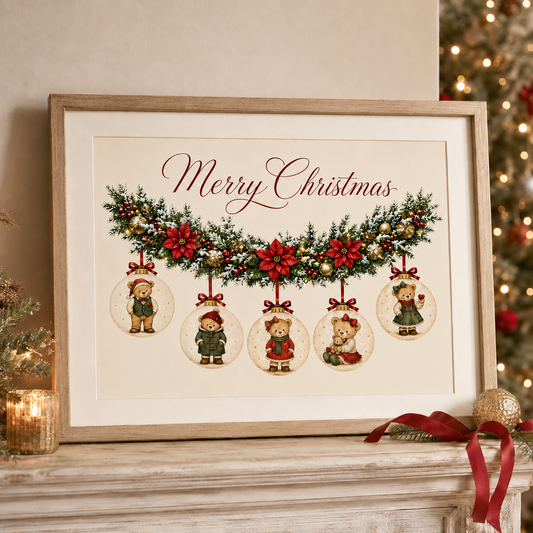 Personalised Christmas Family Bear Print