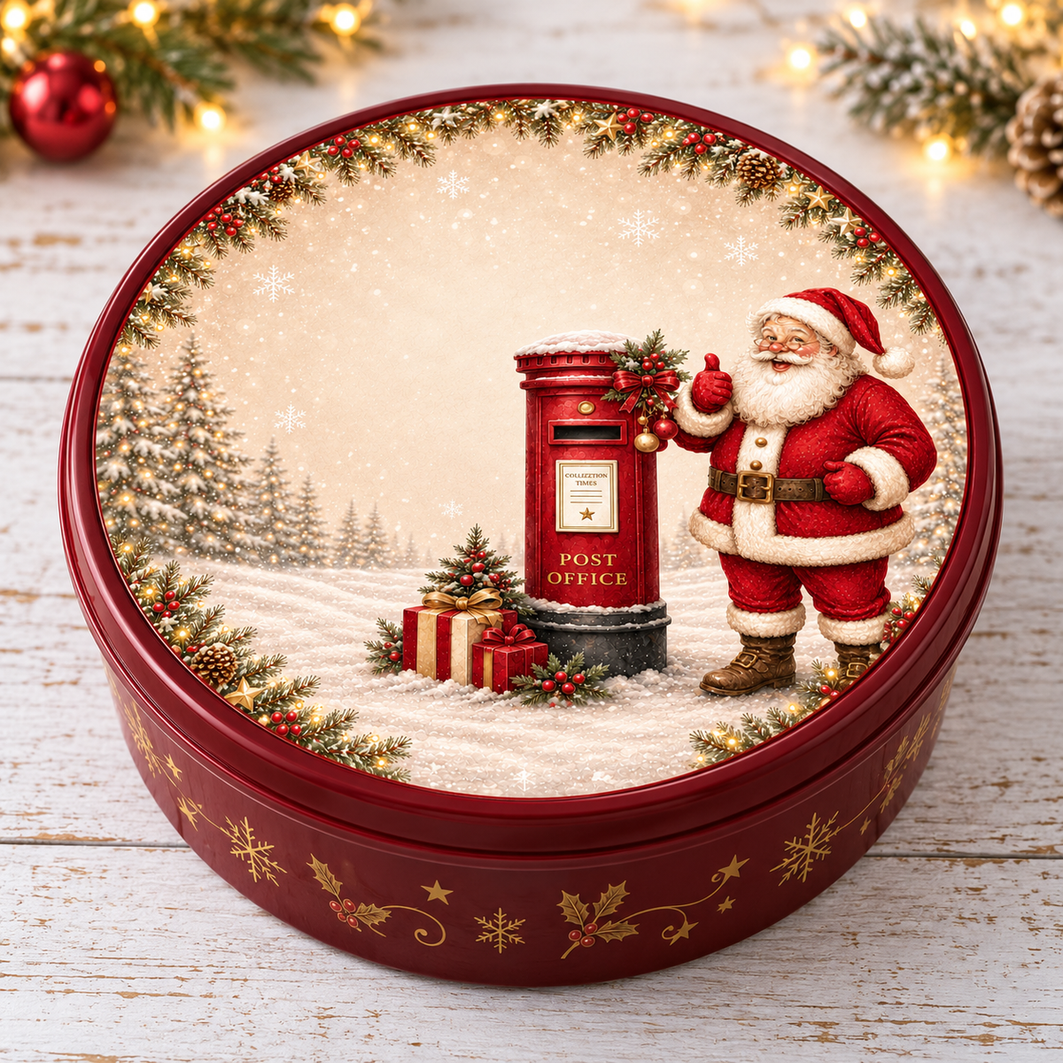 Santa with red postbox Christmas chocolate tub lid sticker