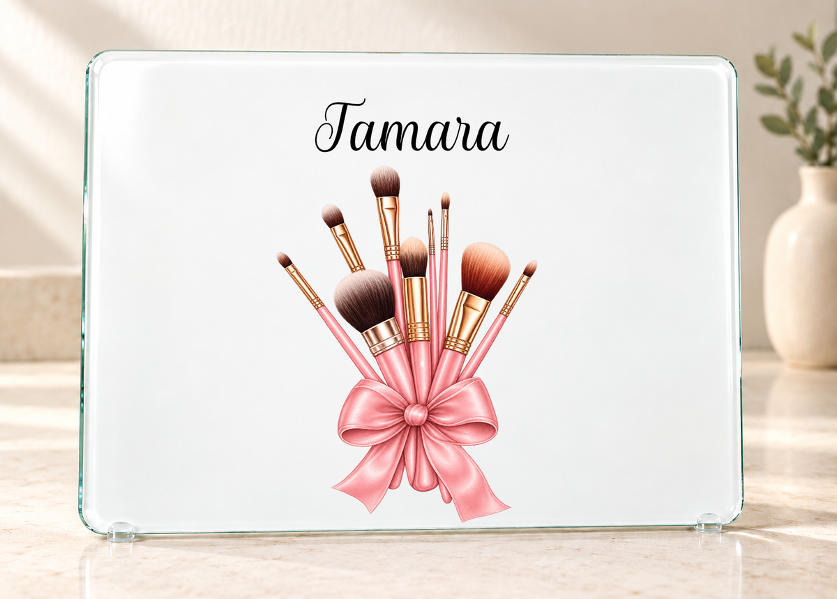 Personalised Make-Up Brush Glass Dressing Table Protector