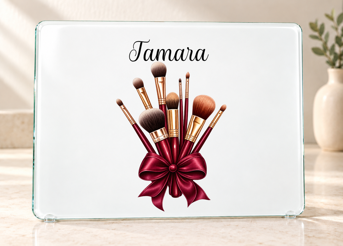Personalised Make-Up Brush Glass Dressing Table Protector