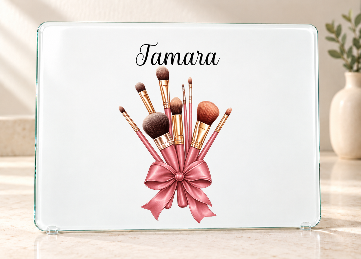 Personalised Make-Up Brush Glass Dressing Table Protector