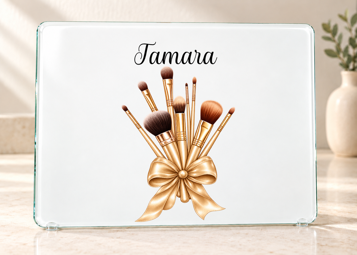 Personalised Make-Up Brush Glass Dressing Table Protector