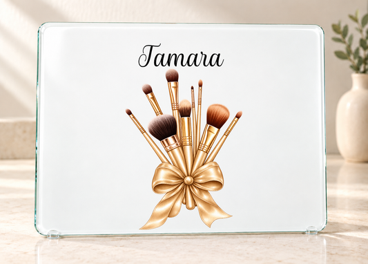 Personalised Make-Up Brush Glass Dressing Table Protector