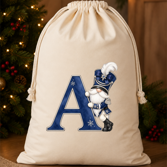 Navy Christmas gnome initial A ceramic hanging decoration design