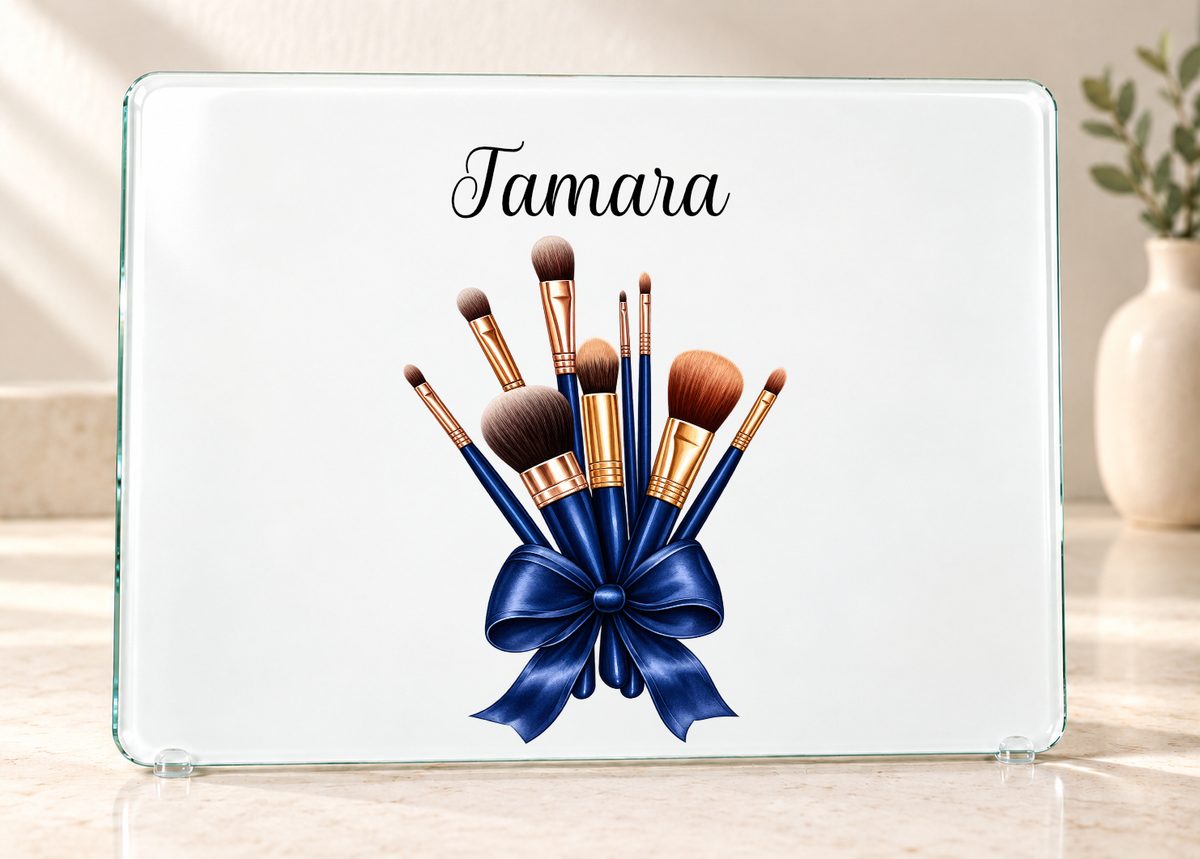 Personalised Make-Up Brush Glass Dressing Table Protector