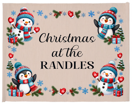 Personalised cotton Christmas dinner mat – Penguins design