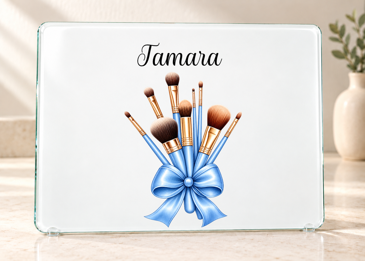 Personalised Make-Up Brush Glass Dressing Table Protector
