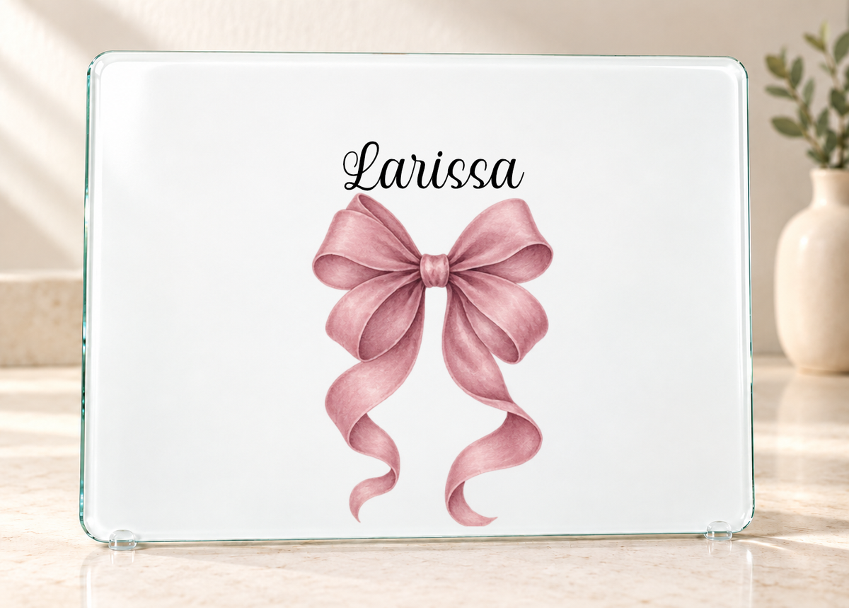 Personalised Bow Glass Dressing Table Protector