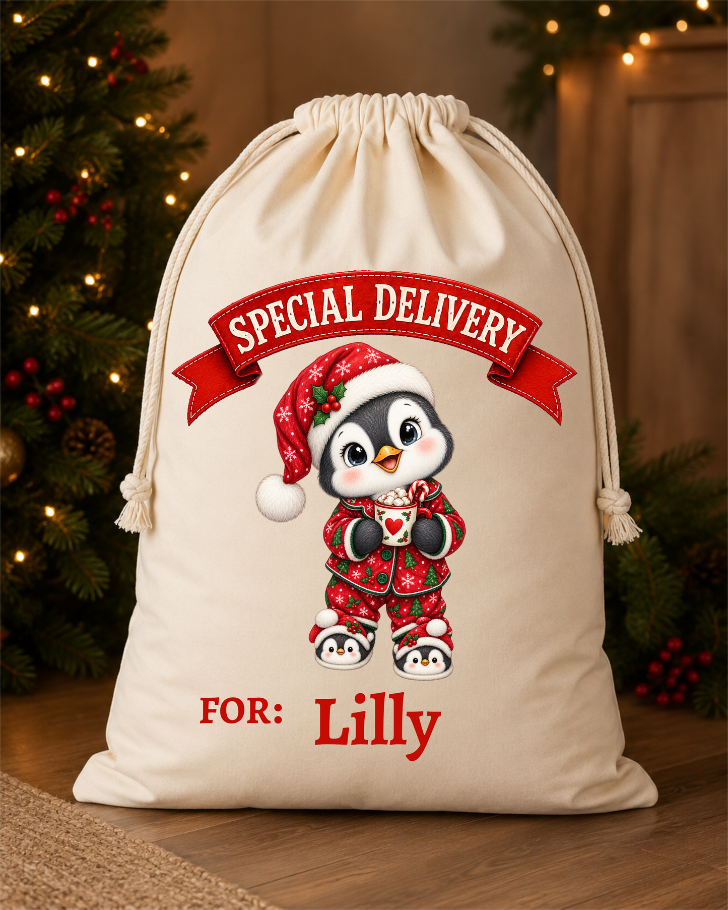Personalised Penguin Santa Sack