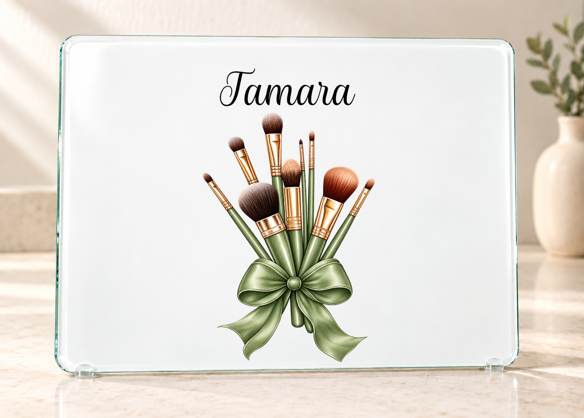 Personalised Make-Up Brush Glass Dressing Table Protector