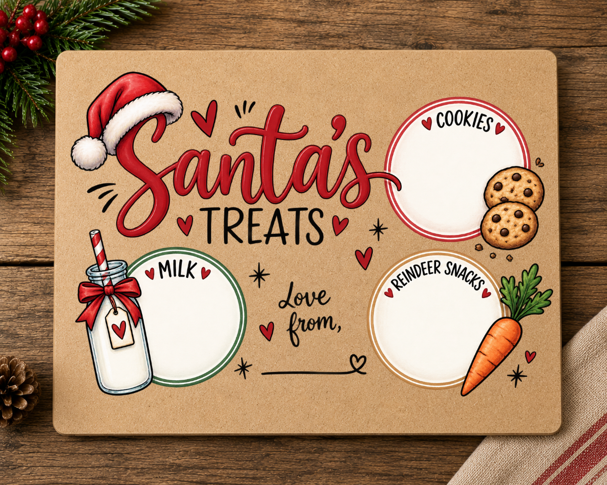 Personalised rectangular Santa Christmas Eve MDF treat board
