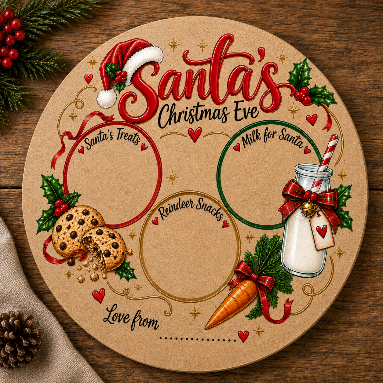 Personalised round Santa Christmas Eve MDF treat board