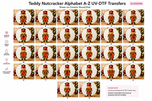 Teddy Nutcracker A-Z ceramic hanging decorations